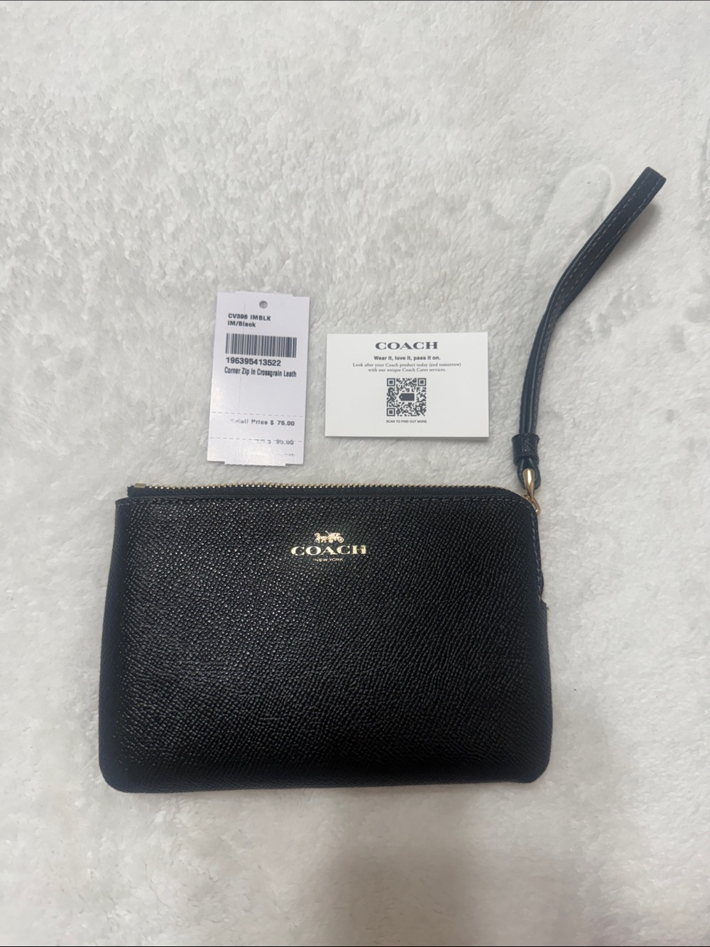 Coach Black Leather Wristlet with Gold Logo